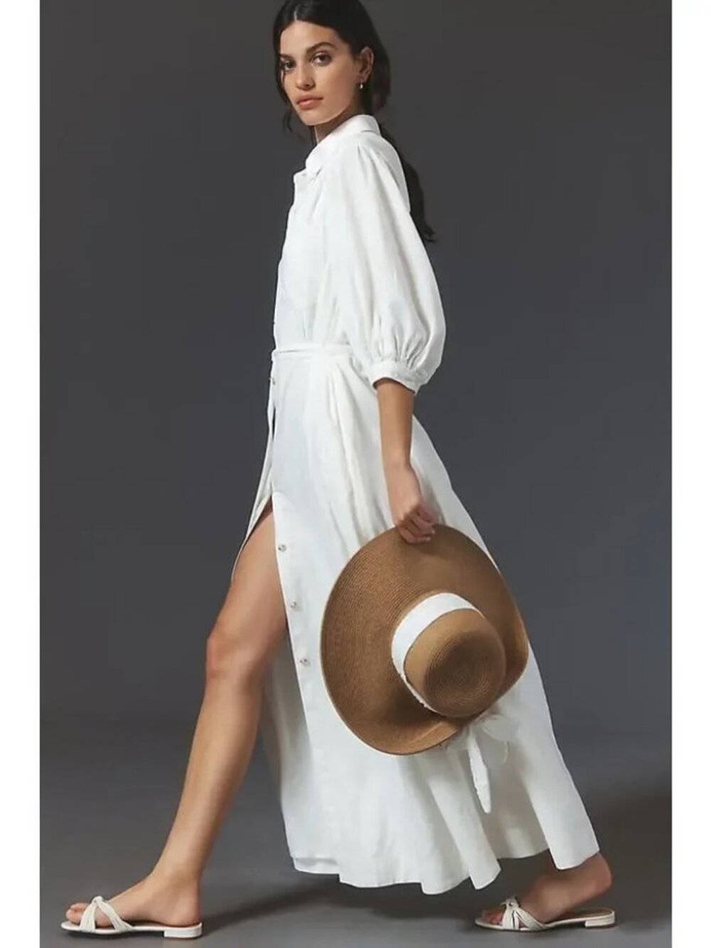 Maeve Irene Linen Shirt Dress Ivory XXS Anthropologie EUC